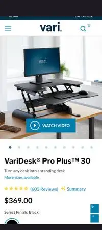 Varidesk Pro adjustable dual surface standing desk 30