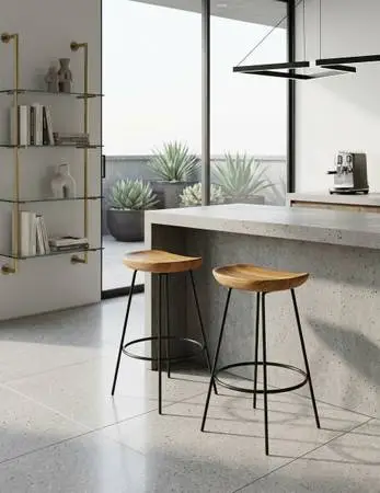 Pair of 2 West Elm Alden Counter Height Bar Stools Solid Mango Wood
