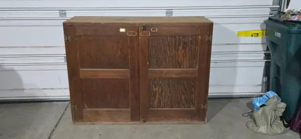 Large WWII Wood Storage Cabinet