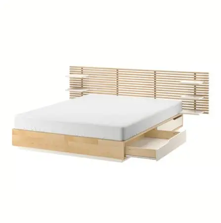 Ikea MANDAL Bed frame with drawers and headboard birch/white and Mattress