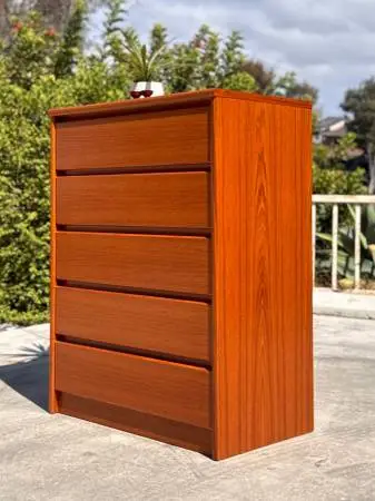 Danish Modern Vintage 5-Drawer Highboy Dresser - Made in Denmark - MCM