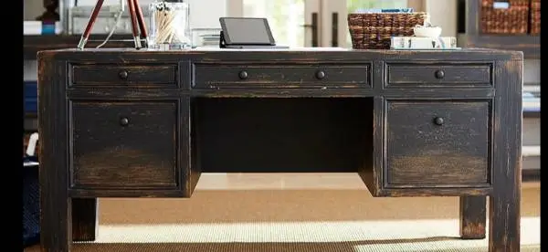 Pottery Barn Executive Office Desk and Matching Distressed Filing Cabinet