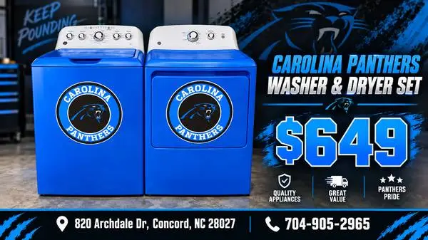 Custom Carolina Panthers GE Washer & Electric Dryer Set - Refurbished