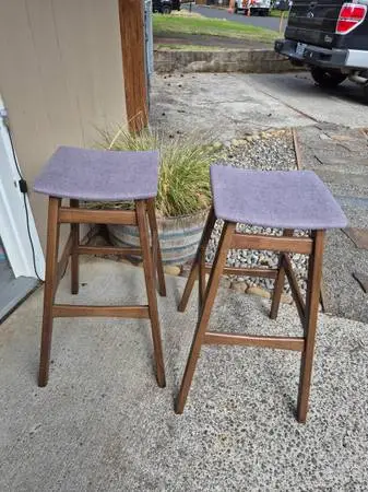 👌MCM Style Wood/Grey Seat BAR STOOLS-Excellent Condition!