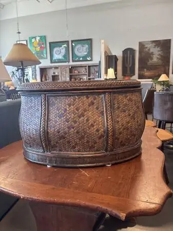 Woven Rattan Oval Basket W/ Lid- 12X23X13