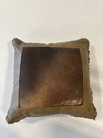 Leather & Cowhide Pillow W/ Fringe | - 15X15