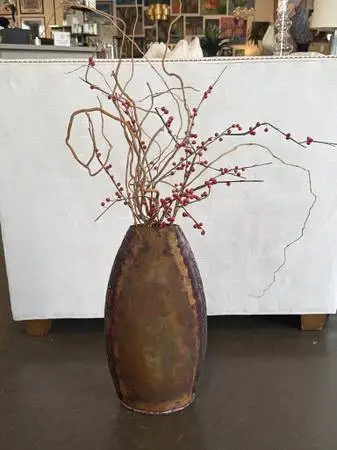 Torched Copper Oval Vase W/ Twigs- 18X24X37