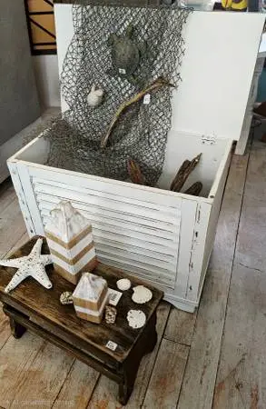 Distressed White Shutter Storage Box/Small Bench