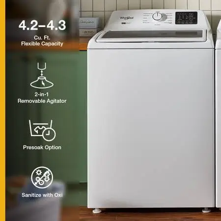 Whirlpool Top Load Washer WTW4307SW , 4.3 Cu Ft 27 Inch , New 2 in 1 R