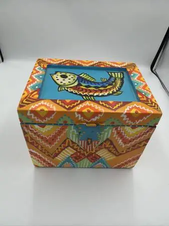 Hand Painted Fish Box W/ Kokopelli Signature- 6X8X6