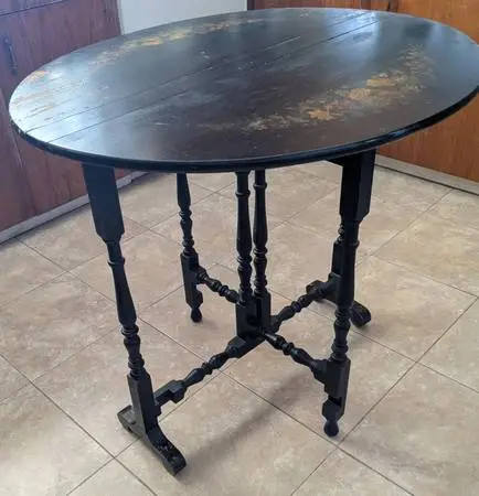 Antiq Kittinger Colonial Gate Leg Drop Leaf Table Black Lacquer 28.5T